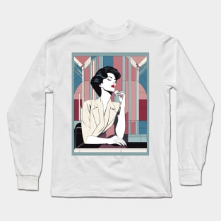 Rebelle Rouge Art Deco Patrick Nagel 80s Long Sleeve T-Shirt